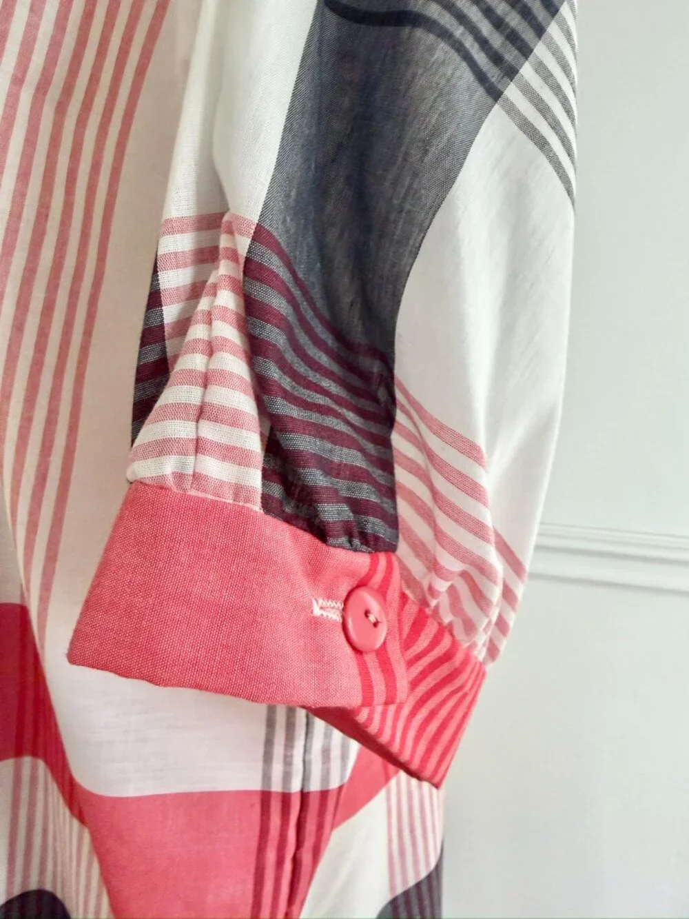 Vintage Plaid Shirt Dress Oversized Button Down Pink Gray White Casual - Picture 4 of 5